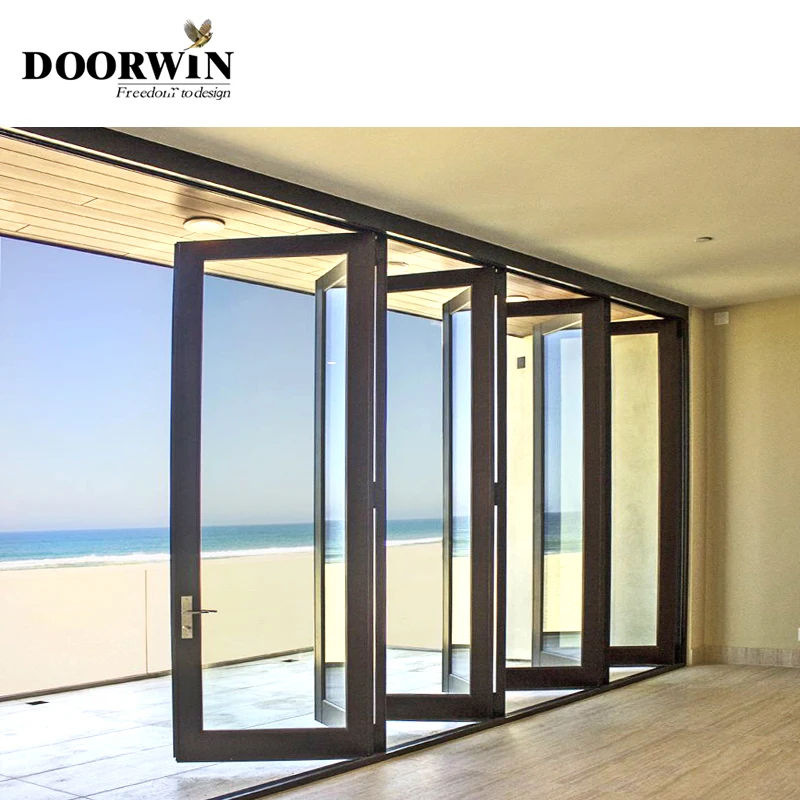 Panoramic Accordion Double Glazed Glass Doors Balcony Multi Panel Thermal Break Aluminum Heavy Duty Bi Fold Doors