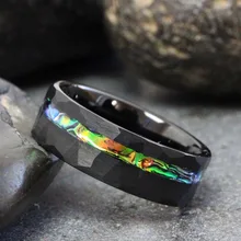 Tungsten Hammered Ring Black Sea Tide Dye Dichrolam Wedding Color Shifting Anniversary Ring Unisex Blue Orange Band
