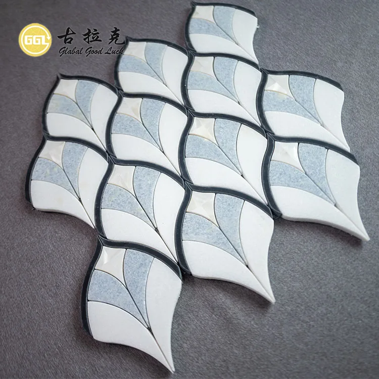 Fan Shape Marble Inlay Shell Pattern Waterjet Mosaic For Background Floor Tiles