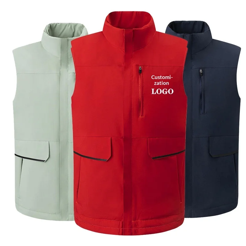 Fleece-lined Youth Vest Stand Collar Printed Workwear Featuring logo Text Thickened Cotton Autumn/winter Outdoor Windproof Vest preview 3