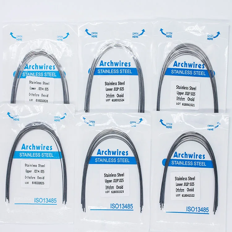 50 Dental Orthodontic Arch Wires - Stainless Steel Rectangular Ovoid Form (5 Packs)