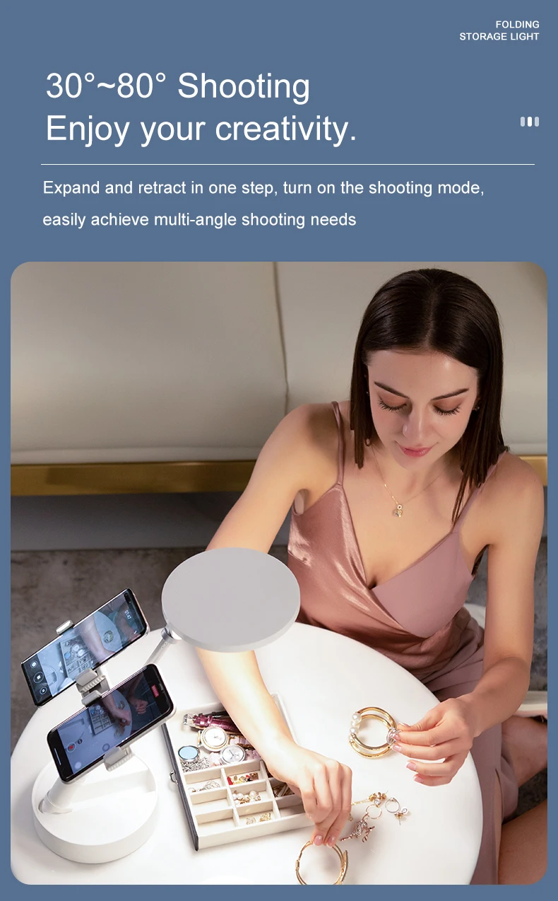 Live Video Recording LED Ring Light Adjustable Phone Stand Selfie Fill Light Foldable Desktop Lamps 3600mAh Battery