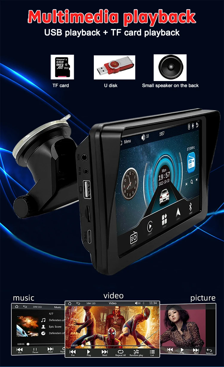 7inch Portable Carplay Navigation Display Touch Screen Wireless Carplay