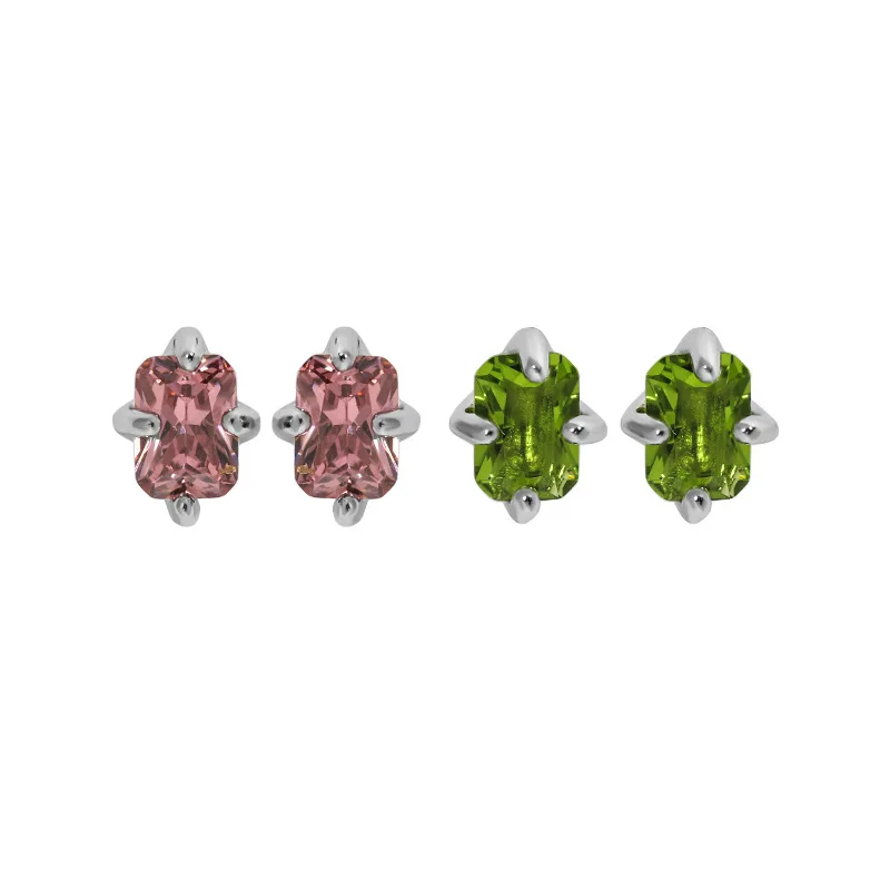 Korean Version Design Minimalist Temperament Versatile Geometric Rectangular Zircon S925 Pure Silver Ear Nail Female