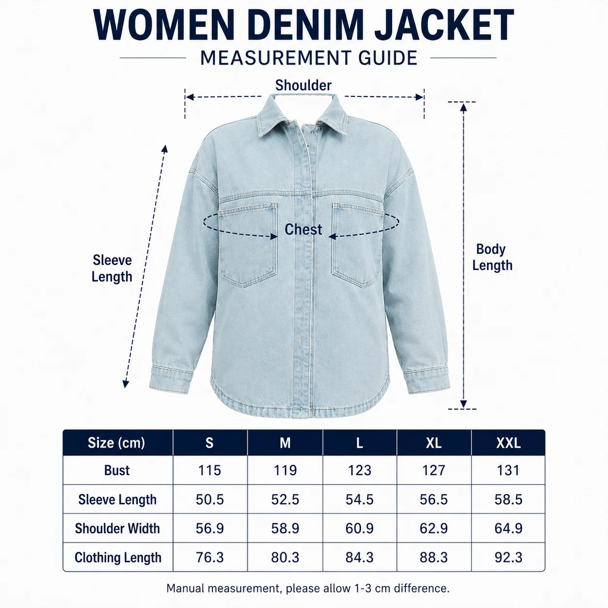 High Quality Soft Comfortable Breathable Eco-Friendly Denim Winter Jacket Women Dual Flap Patch Pocket Finished