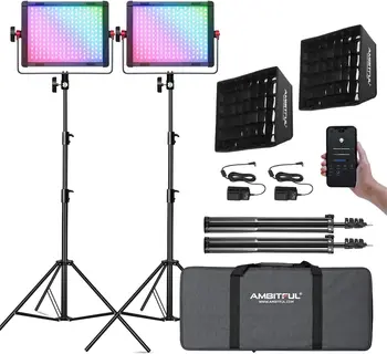 AMBITFUL 2 Packs RGB Video Lighting,RGB-Color Led Video Light Kit with APP Control, with Softbox