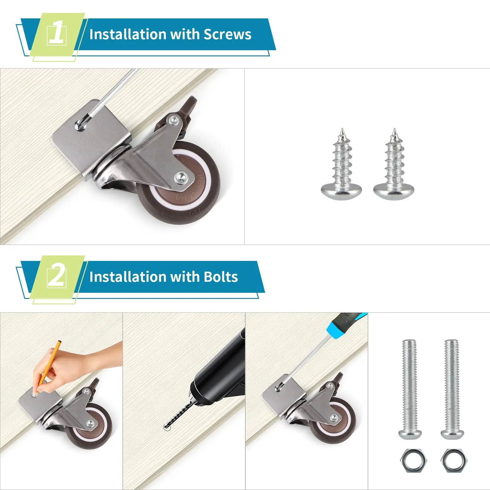 U Shape L Shape Side Mount Casters Furniture Caster Double Bearing Swivel TPR/PU Office Desk Caster Wheel With Brake