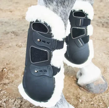 Horse leg protector elastic front hind boots shock absorbing for horse riding with fleece liner PU leather horse Boots