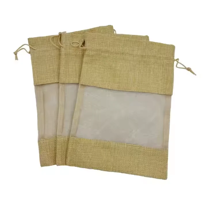 Custom Design and Logo Drawstring Jute Linen Organza Window Bags for ...