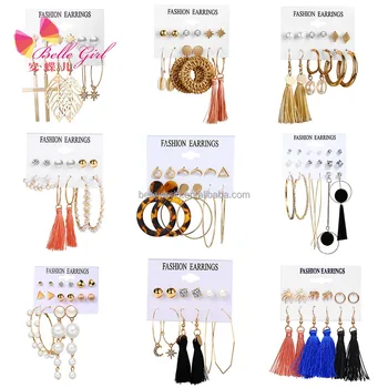 BELLEWORLD 2021 korean fashion pearl gold hoop star earrings cards jewelry acrylic earring stainless steel tassel earrings set
