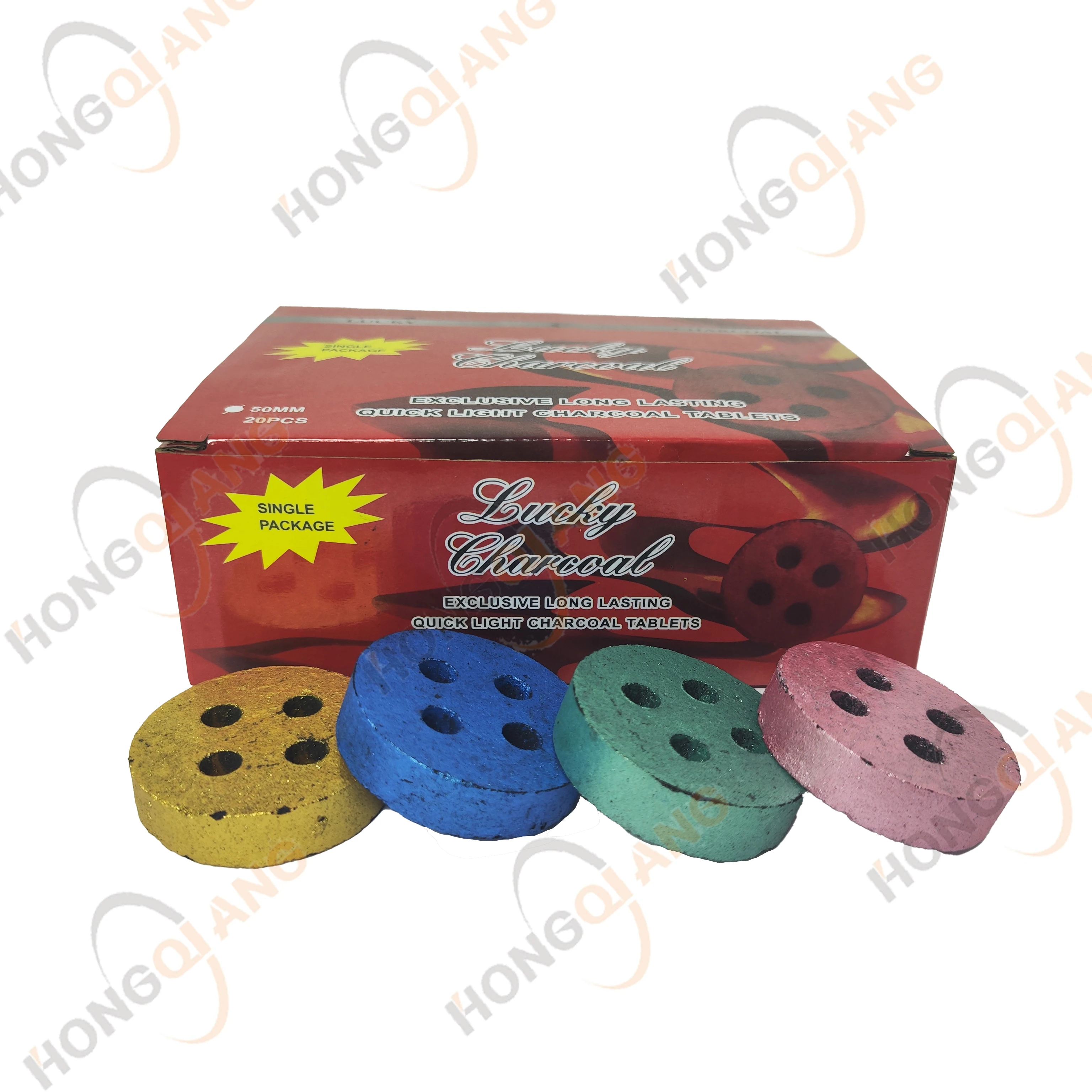 HongQiang Wholesale Instant Light Smokeless Wood 50mm Round Incense Charcoal Lucky Charcoal Bakhoor Coal