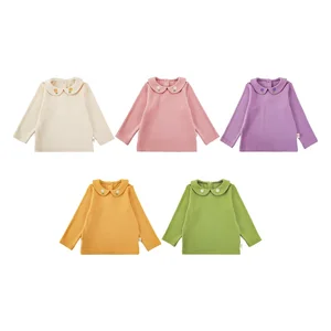 D2737/Sweet Tulip Series Design High Quality Winter Toddler Girls Long Sleeve T-shirt Peter Pan Collar Kids Undershirt for Girls