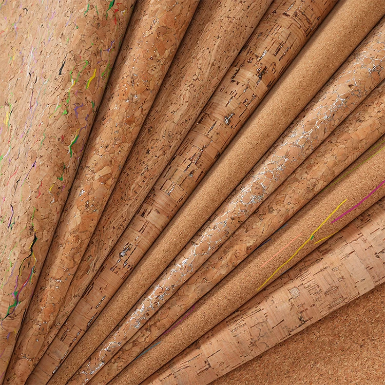 100% Eco-friend Colourful Cork Leather Natural Cork Wood Leather Fabric Printed for  Making Bags Shoes