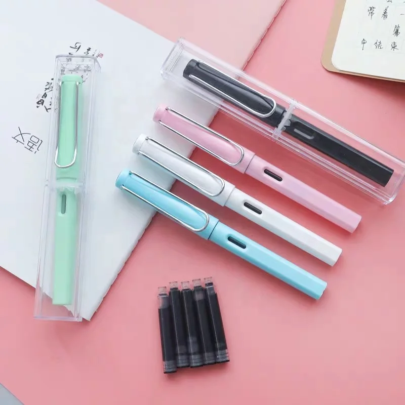Рекламная элегантная пластиковая перьевая ручка с напечатанным логотипом с чернильным мешком