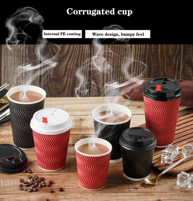 Customized Design Disposable Printed 8oz 12oz 16oz Double Wall Ripple ...
