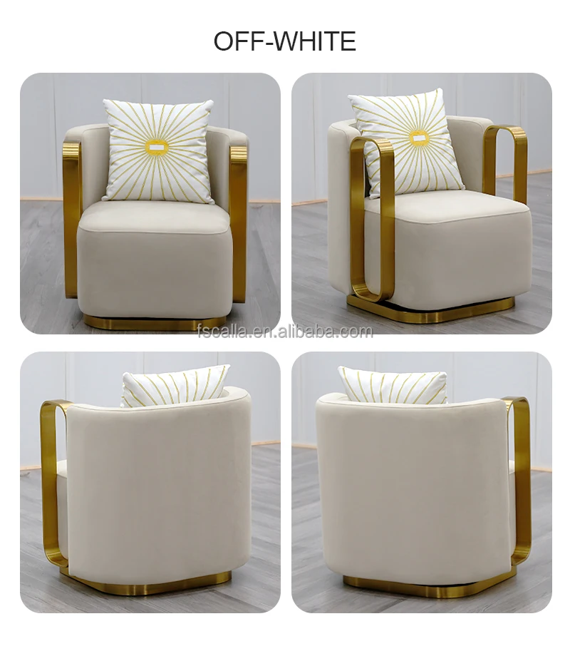 Hot Sale Luxury Stainless Steel Fabric Accent Chair Velvet Lounge Swivel  Chairs for Home Hotel Living Room Furniture