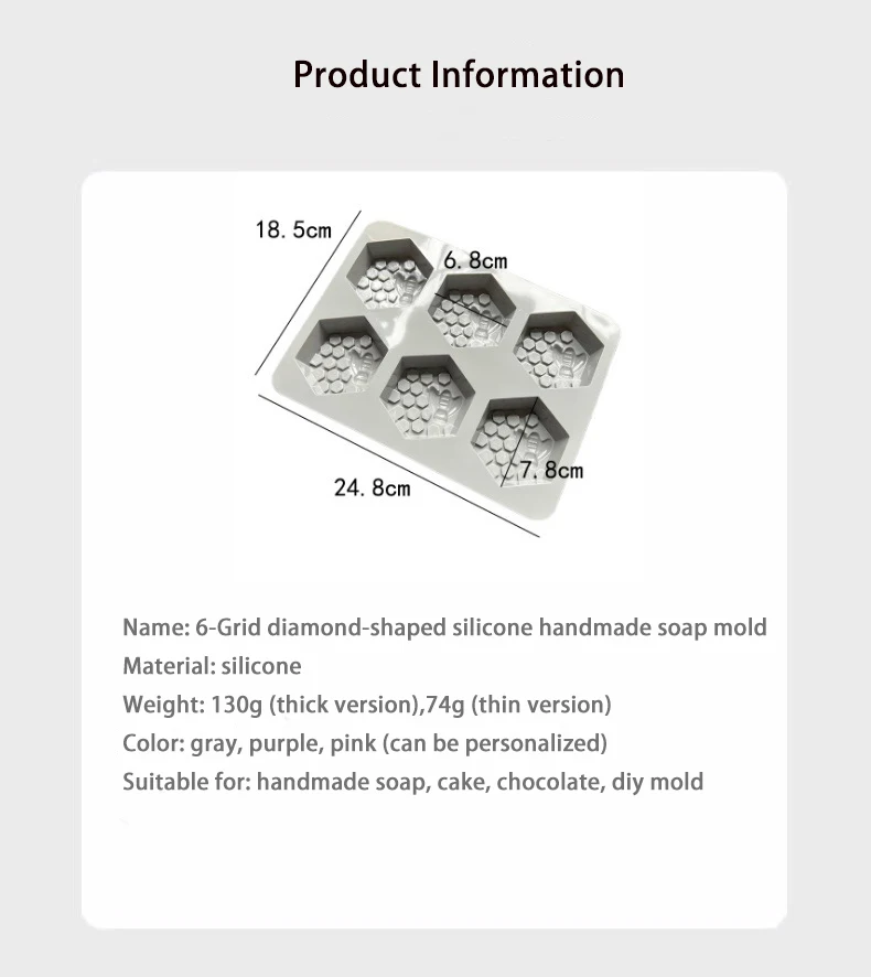 Hot-Selling 6-Grid Silicone Honeycomb Mold Hexagonal DIY Baking Tools for Cake and Soap for Creative DIY Kitting details