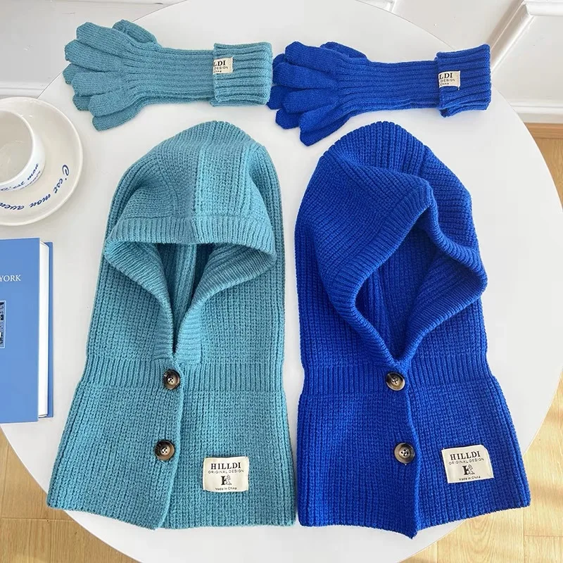 Оптовая продажа вязаная шапка для шеи Осень-зима Корейская версия теплый комплект шерстяных перчаток