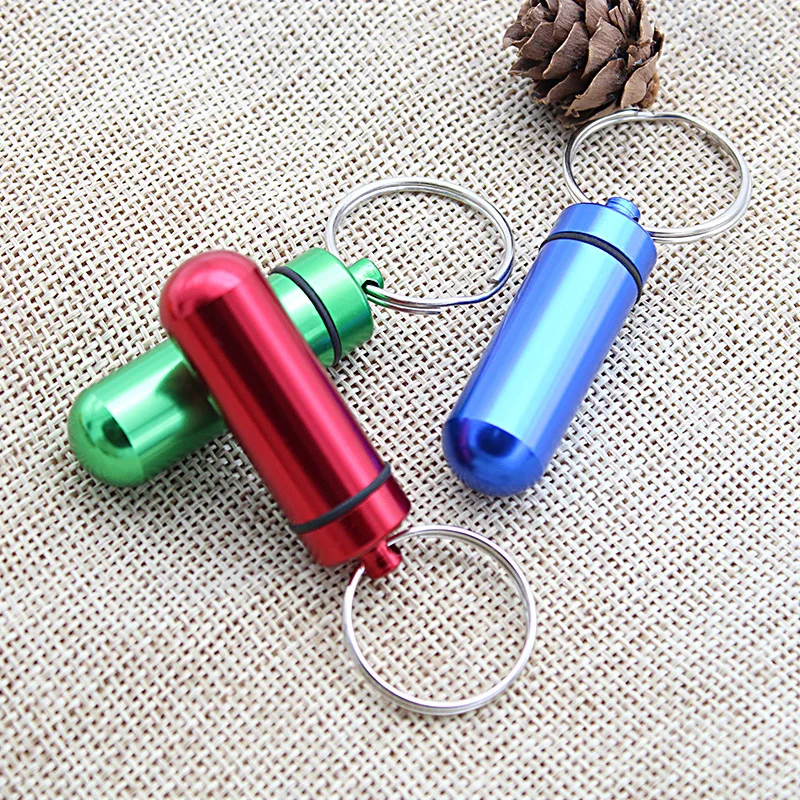 Mini Waterproof Small Medicine Jar First Aid Pill Outdoor Medicine Bottle Aluminum Alloy Keychain