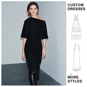 Custom 2025 Winter Womens Casual Dresses Special Occasions Elegant off Shoulder Backless Bodycon Dress Velvet Short Sleeve Dress