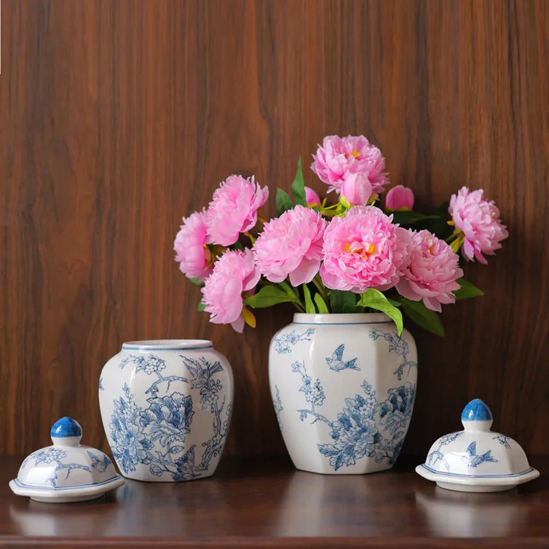 Chinese Traditional Antique Style Rustic Floral Porcelain Blue And ...