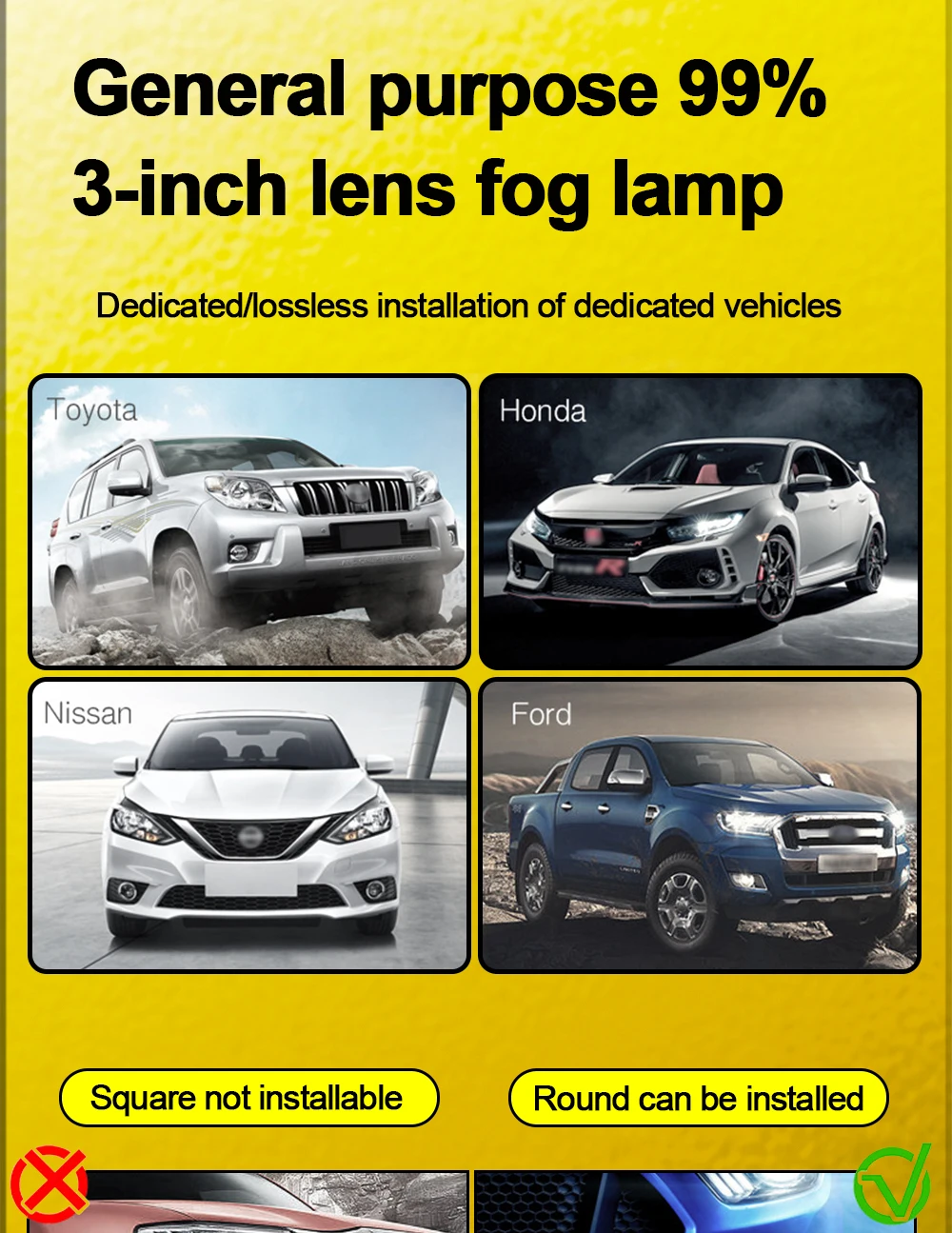 TECH-KING Automotive LED projector fog light 3-inch universal Matrix Automotive fog light retrofit accessory lens fog lamp