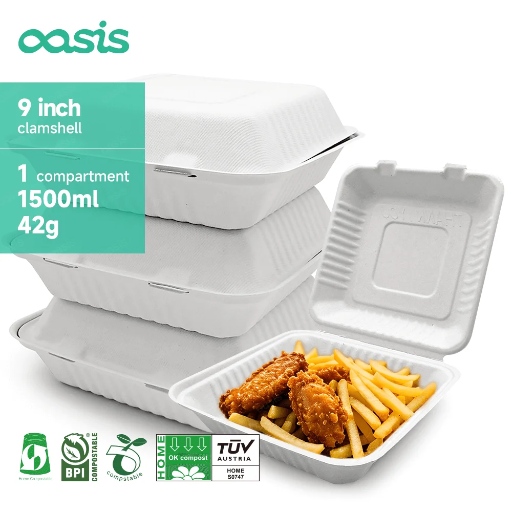 Oasis Manufacture Factory's Compostable Biodegradable Disposable Buger Pulp Paper Box Greaseproof for Food for Sushi Packaging