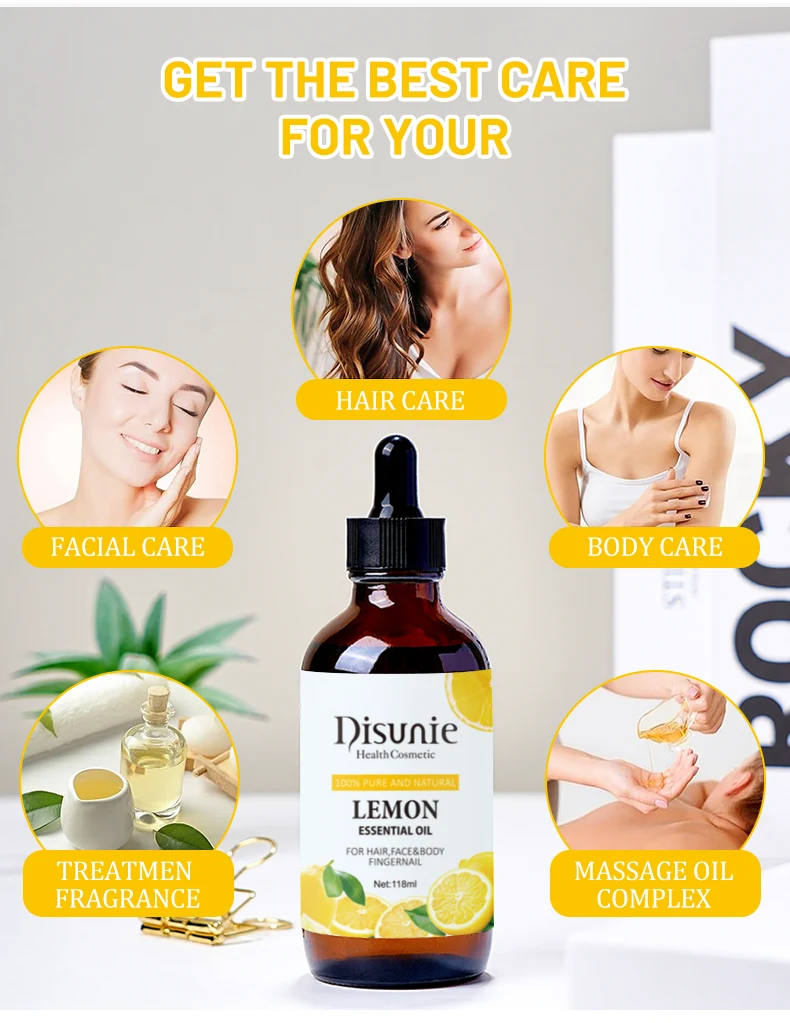 Disunie – huile essentielle de citron, diffuseur infusé d'eucalyptus, pour le corps, les cheveux, le visage, les ongles, fourniture OEM, 118ml