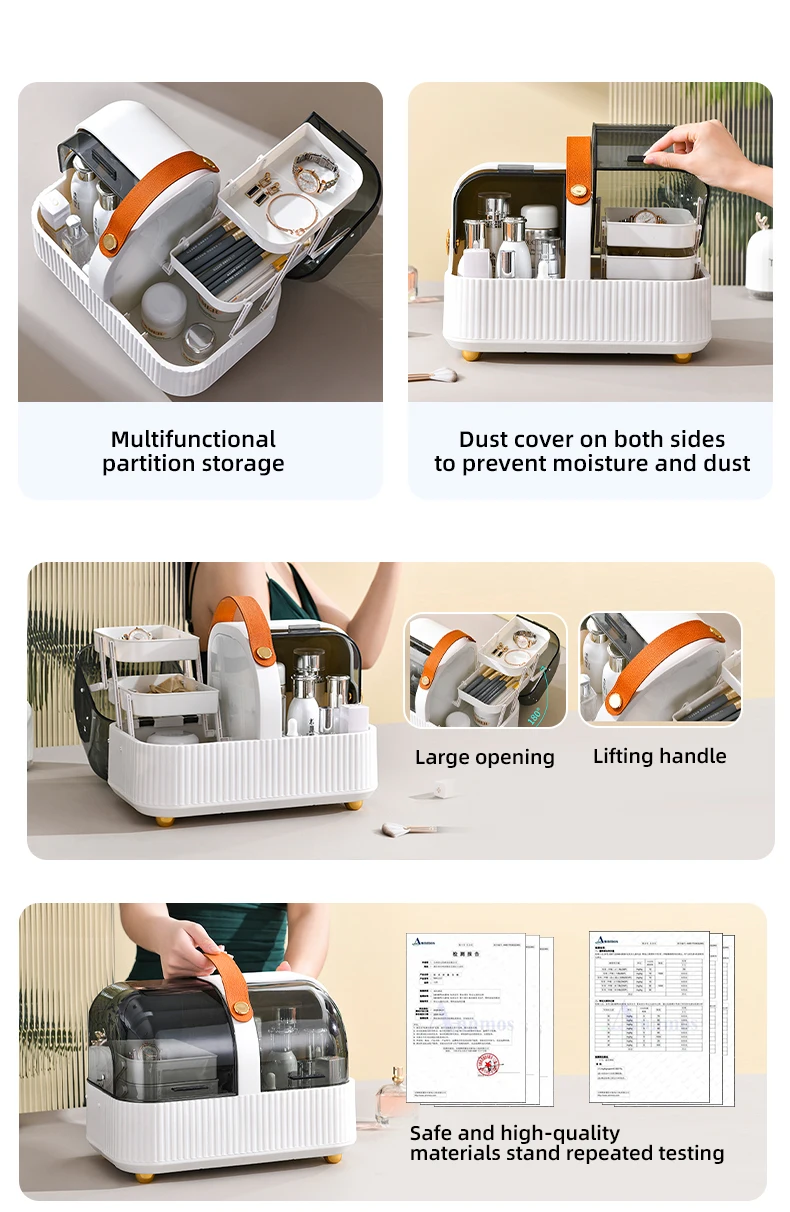 Wannuo Portable Plastic Makeup Box Multiple Storage Spaces Plastic Makeup Organizer With Retractable Rack supplier