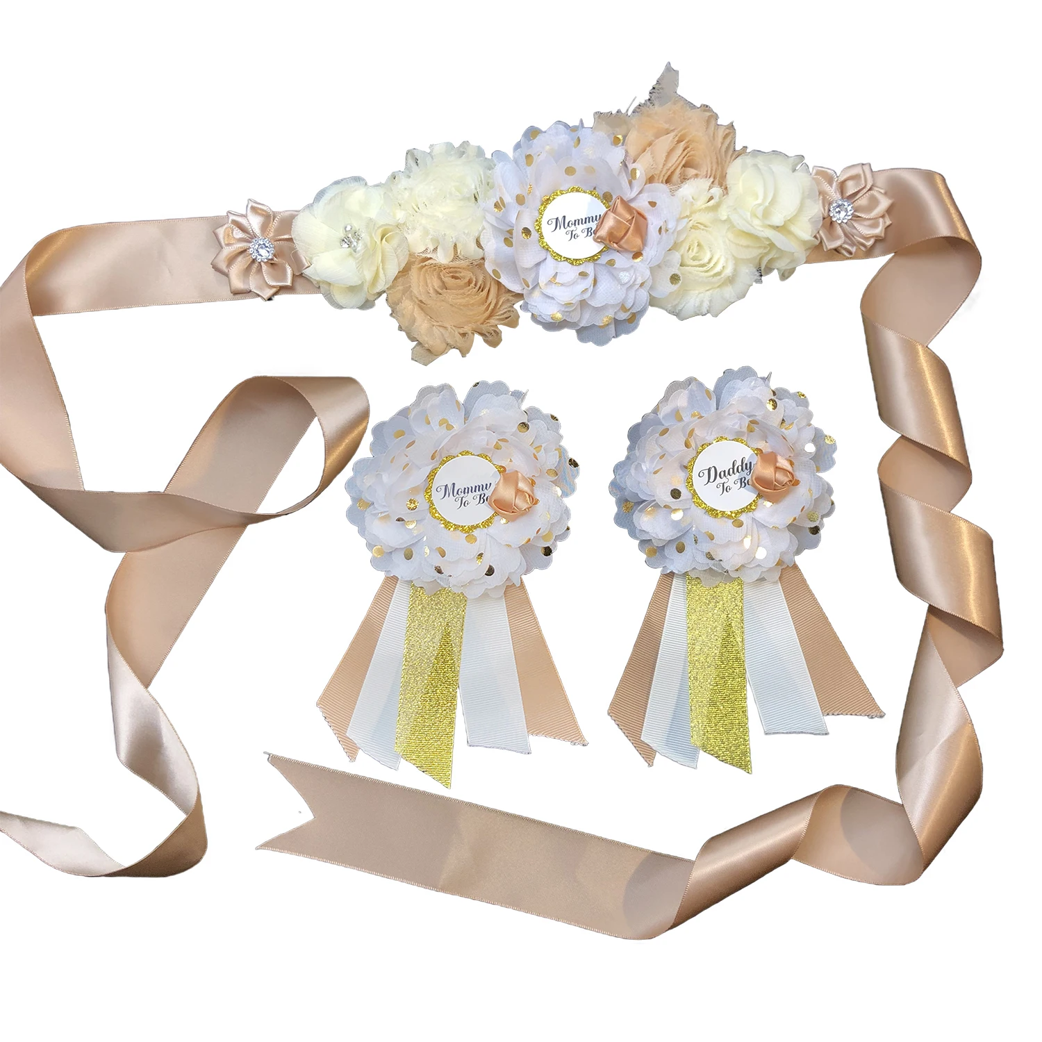 Sage Green Maternity Sash Corsage Set For Baby Shower, Oem