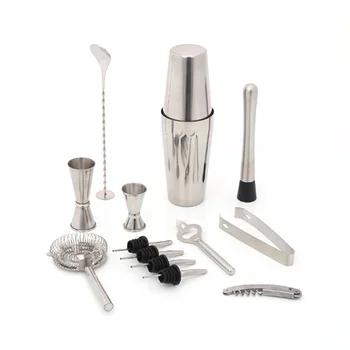 Hot Sale Stainless Steel 12-Piece Bar Tool Set With Bamboo Stand Base,750ML Cocktail Shaker Set,Bartender Kit for Mixed Drink