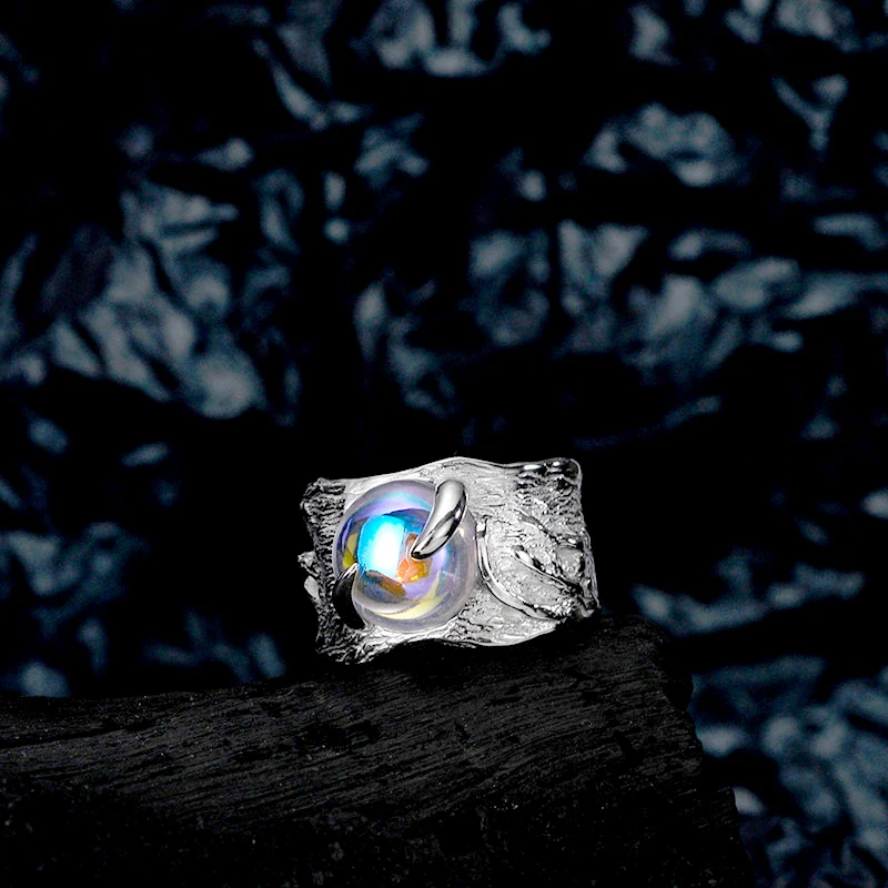 Anello aperto irregolare irregolare largo in argento Sterling 925 anello  rotondo con polsino indice in pietra di luna gioielli di lusso in argento  925