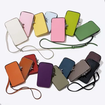 Custom wholesale women casual Fashion Genuine Leather small mini crossbody mobile phone bag for ladies