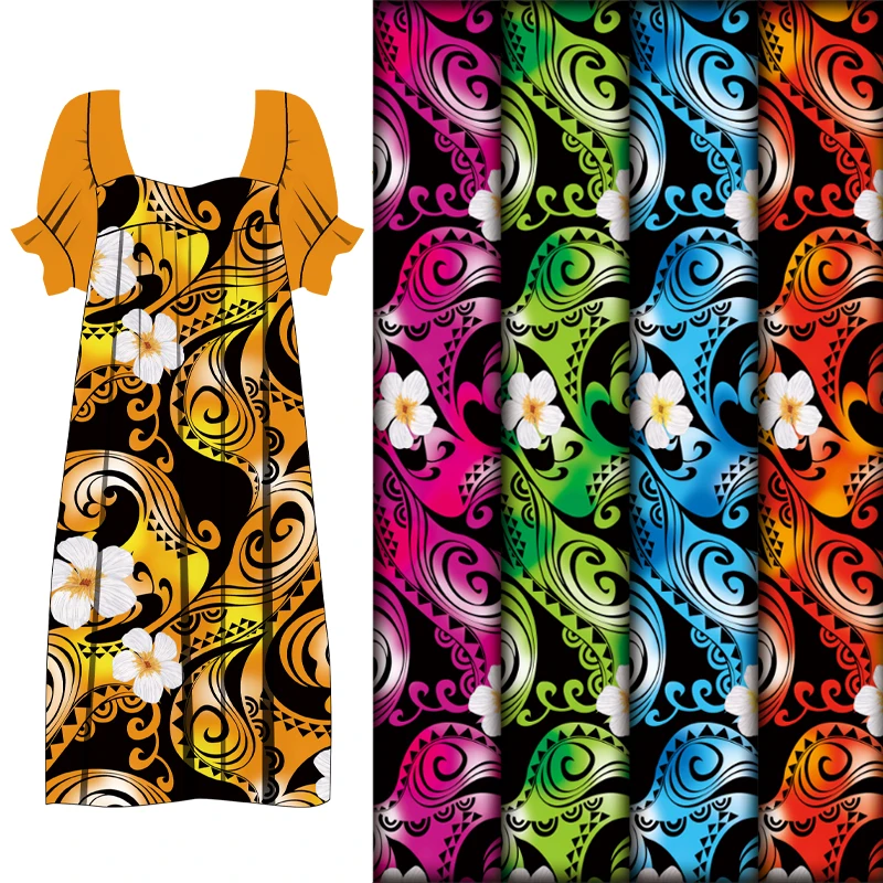 Henry Island Traditional Tattoo Hibiscus Print Fabrics for Garment Custom  Girls Clothing Wedding Dresses Nice Flower
