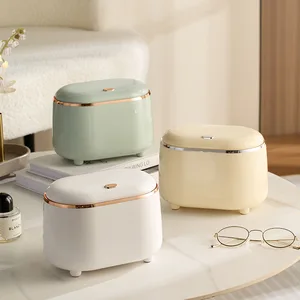Light Luxury Self-Designed Small Trash Can Cross-Border Oval Lid Press Desktop Storage Bin Plastic Open Top TikTok Trending