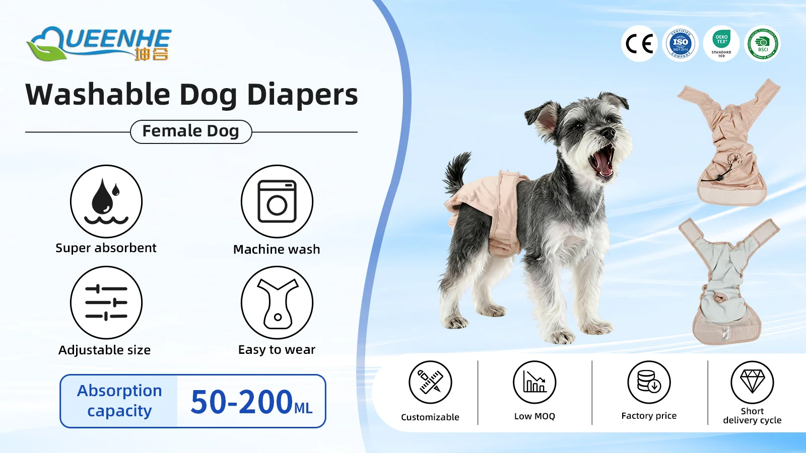 Wholesale Reusable Soft Washable Female Dog Nappies Diapers Custom Com - product detail 1