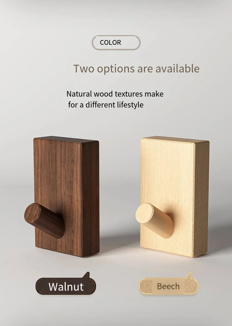 Nordic solid wood hook behind the door coat beech hook walnut hole free multi-functional hook details