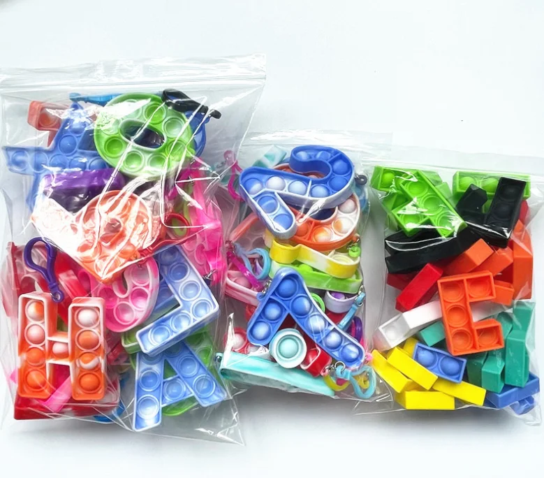 Wholesale Popular Popping Fidget Number Shape Building Blocks Puzzle Push Bubble Toys Keychain