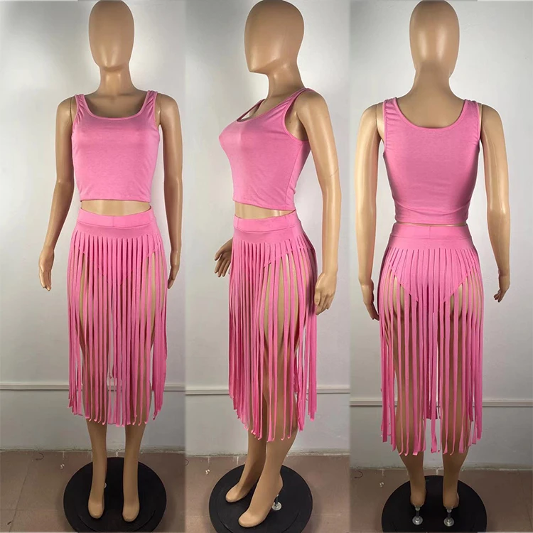 1041419 New Arrival 2021 Women Clothes Summer Solid Color Sexy Two Piece Skirt Set