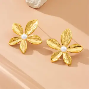 Earrings Unique Stainless Steel Earrings Simple Thread Rotation Foliage Flower Glossy Hyperbole Studs Fashion Jewelry Earrings