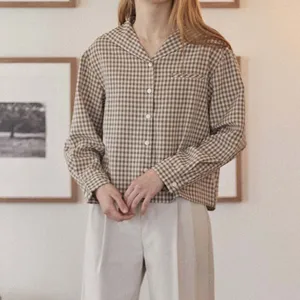 Clothing Manufacturers Custom Spring Summer Autumn Casual Plaid Marine Collar Turn Down Button Blosure