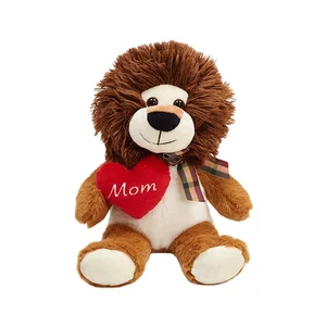 Custom Cute Jungle Animal Stuffed Toy for Mom Mother's Day Hug Plush with Red Heart PP Cotton Filling
