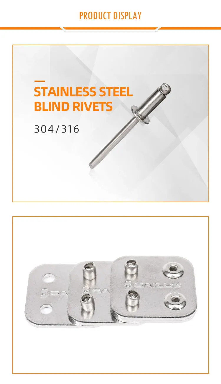 High Quality Custom 304 Stainless Steel Open Type End Blind Rivets For