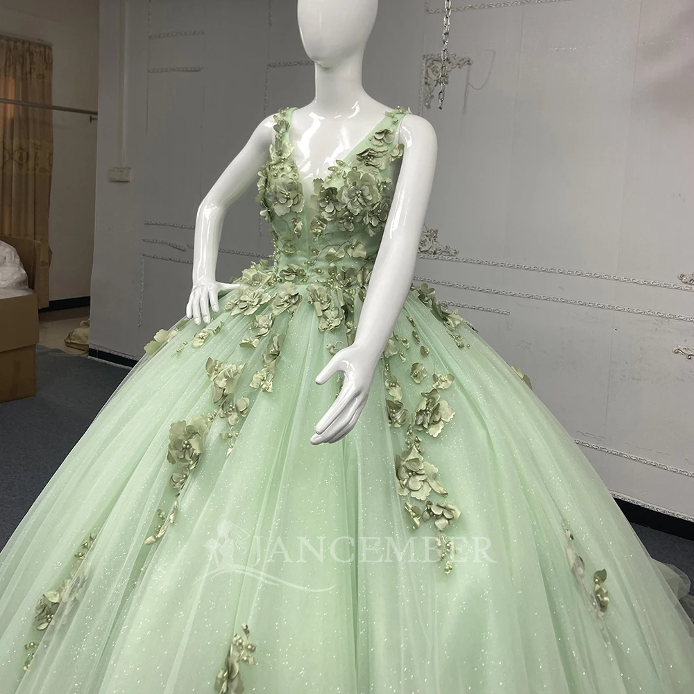 mint green sweet 15 dresses Tulle Appliqued Beaded Ball Gown Quinceanera pair:dakota-solitaire-crystal-stud-earrings-rose-gold-vermeil