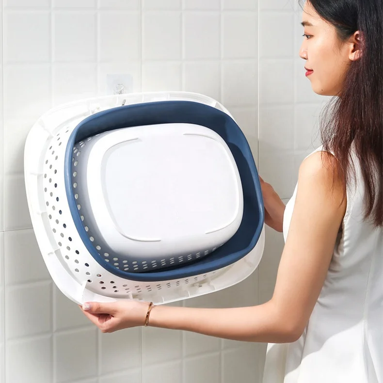 Large Collapsible Plastic Home Clothes Basket Foldable Laundry Basket Space Saving Folding up Storage Container Organizer