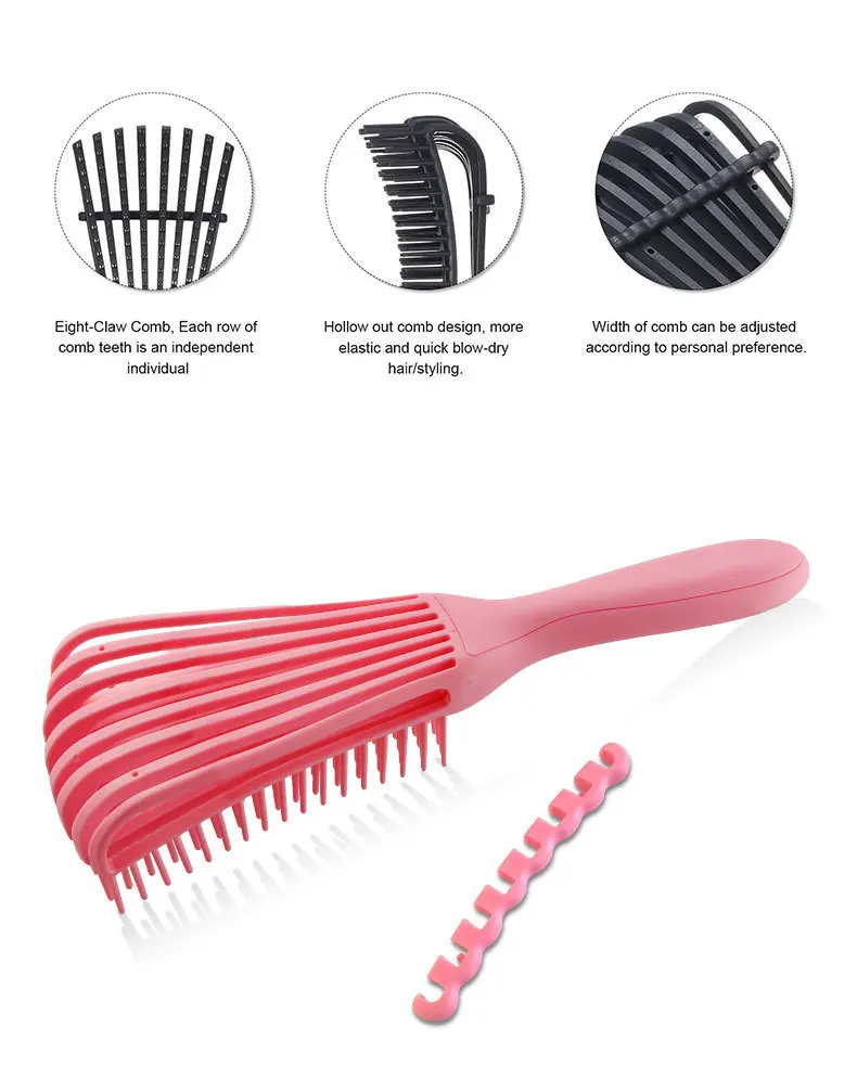 Custom Logo Plastic Octopus Comb Eight Rows Curly Hair Brush Vent Detangling Hair Brush for Women