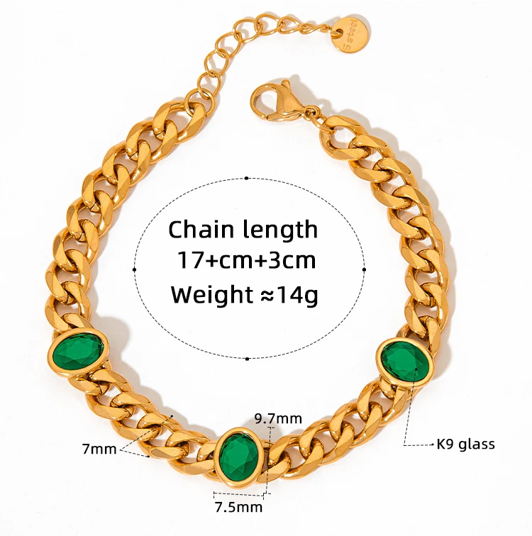 Water Proof Tarnish Free 18k Gold Plated Cuban Chain Bracelet Bangle Set Zircon Heart Lock