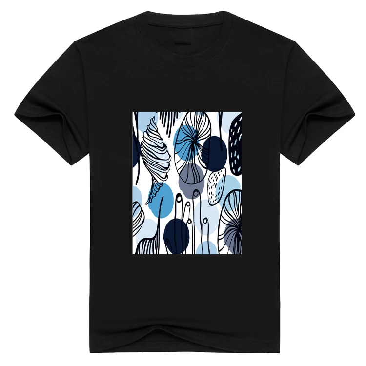 2024 New European and American Large 3D Digital Direct Spray Printed T-shirt Custom Cotton Black T S