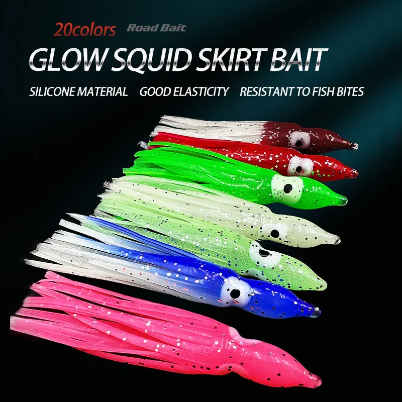 Custom Octopus Skirts Rigged Tracing Squid Skirt Fishing Lure Trolling Lure Saltwater Glow Soft Plastic Squid Bait