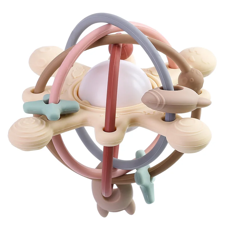 Organic Silicone Baby Teething Toys Teether Autism Sensory Wood Rings Rainbow Silicone Stacking Kids Toys for Babies